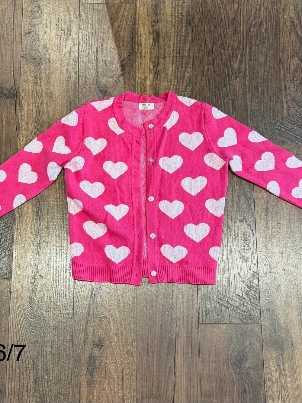Merce and Me Girls' Pink Heart-Print Cardigan size 6/7